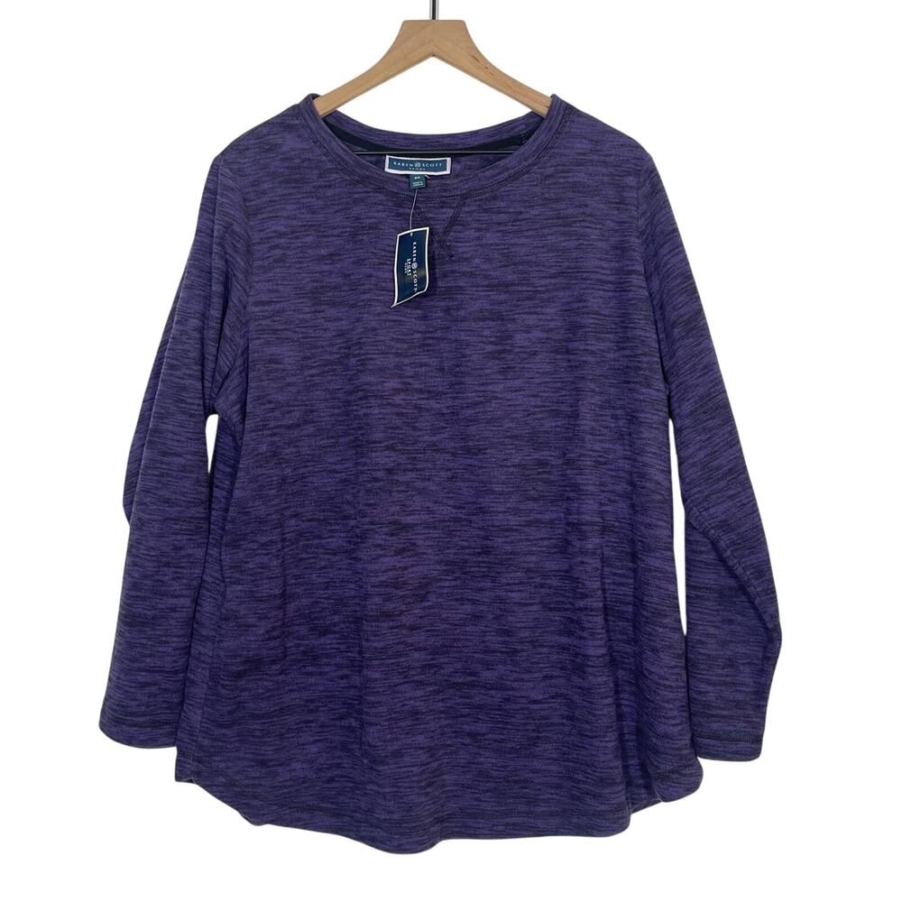 Karen Scott Top NWT Womens Plus Size 0X Purple Space Dye Microfleece Long Sleeve